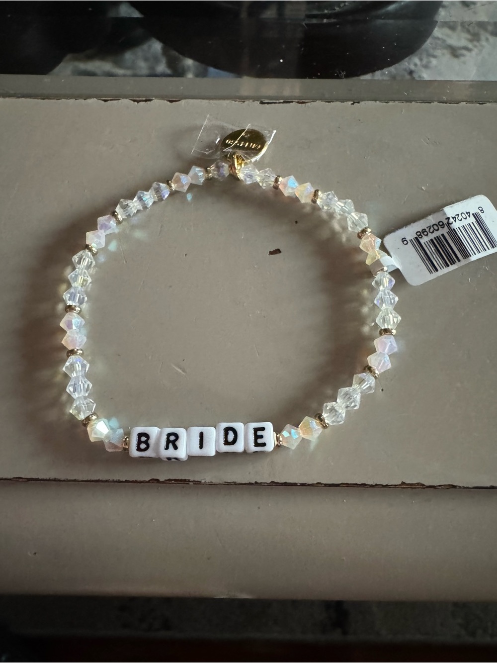 BNWT LITTLE WORDS PROJECT Bride Beaded Stretch Bracelet – Gold Accent Crystal